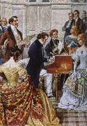 franz von schober play the piano when Schubert oil on canvas
